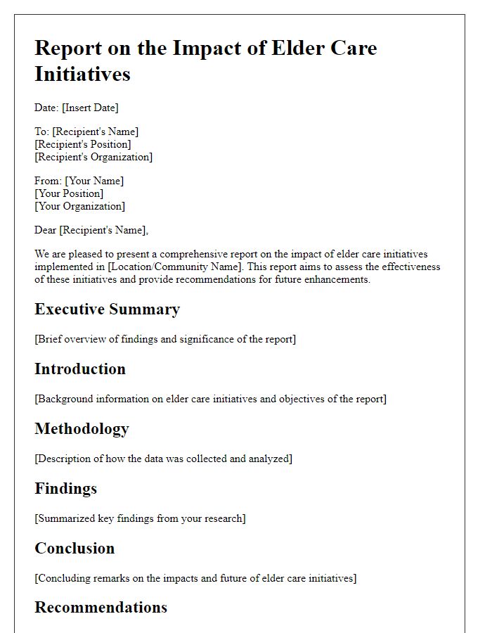 Letter template of a report on the impact of elder care initiatives