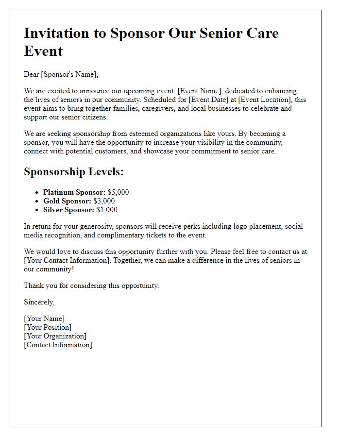 Letter template of a sponsorship invitation for senior care events