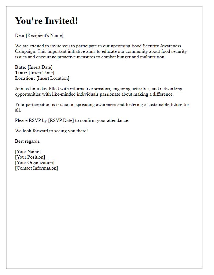 Letter template of an invitation to join food security awareness campaign