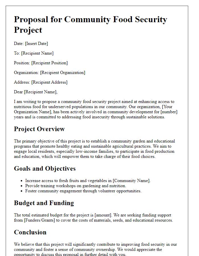 Letter template of a proposal for community food security project