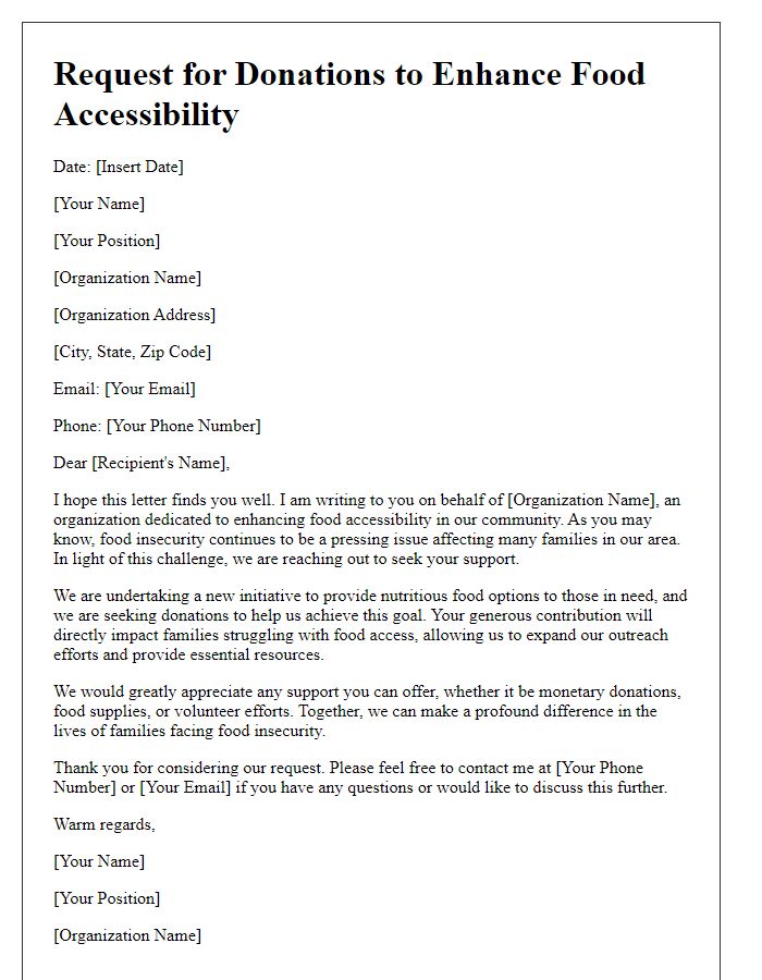 Letter template of a request for donations to enhance food accessibility