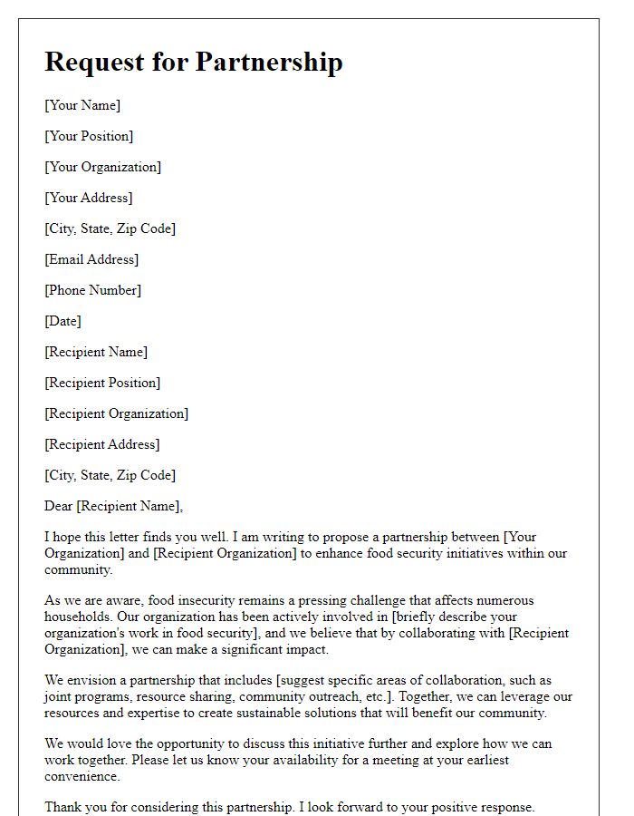 Letter template of a request for partnership in food security initiative