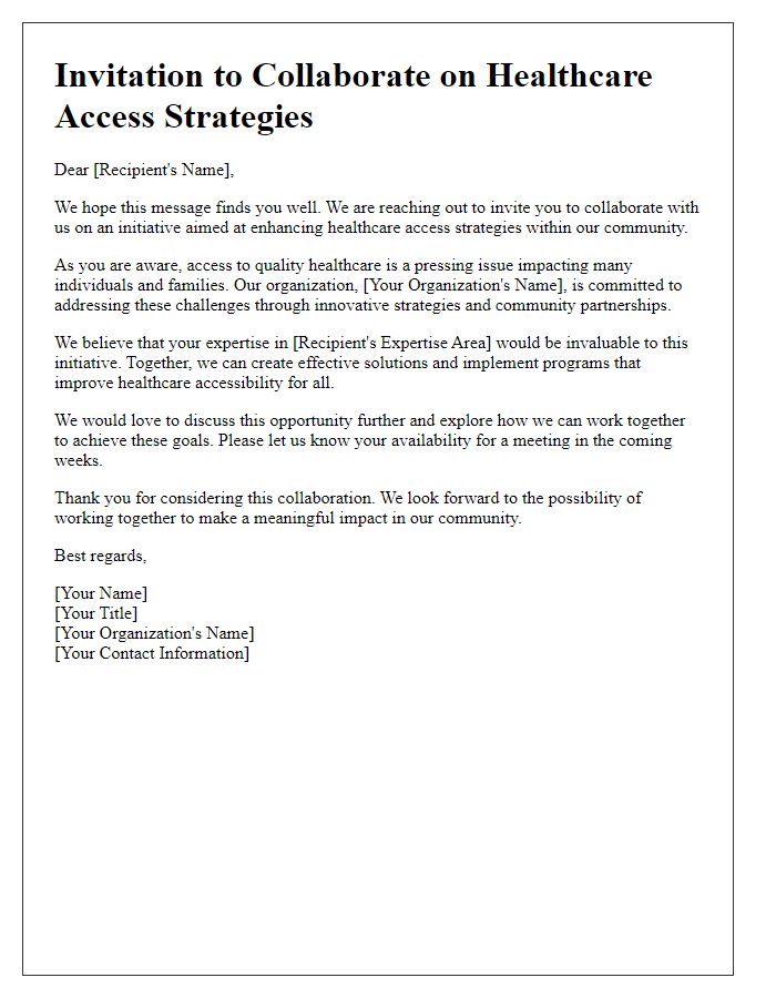 Letter template of collaboration invitation for healthcare access strategies.