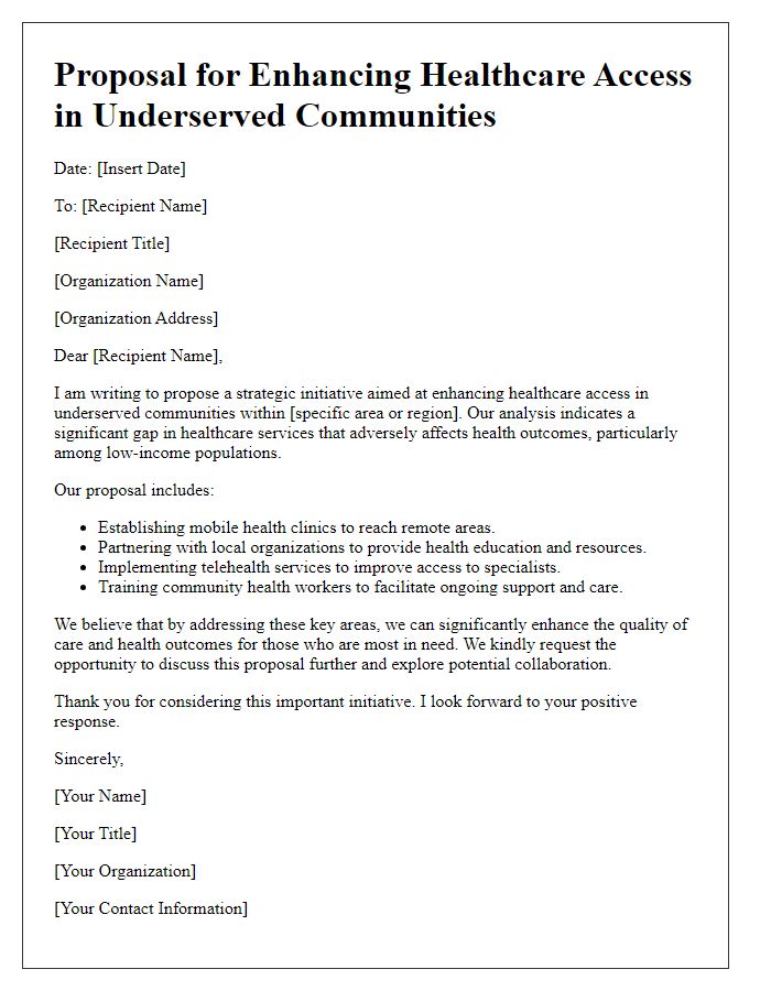 Letter template of proposal for enhancing healthcare access in underserved communities.