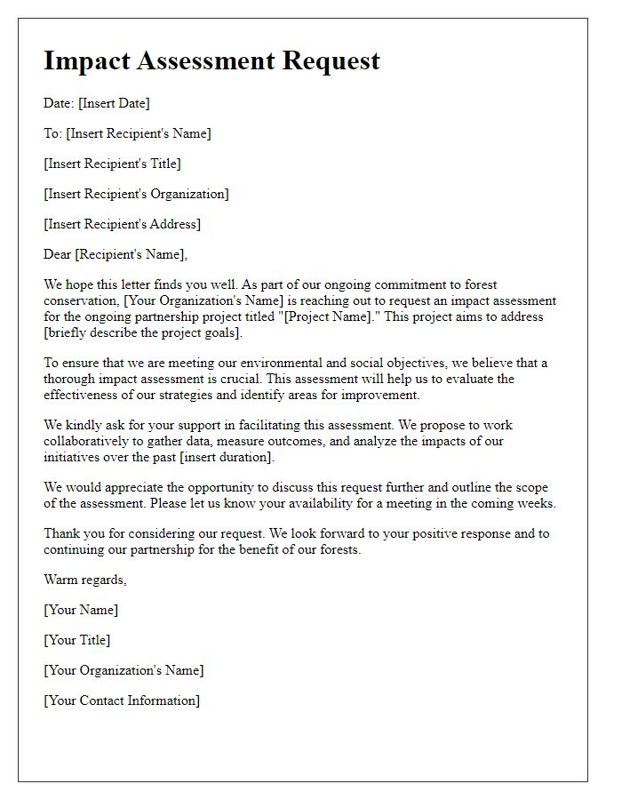 Letter template of impact assessment request for NGO forest conservation partnership