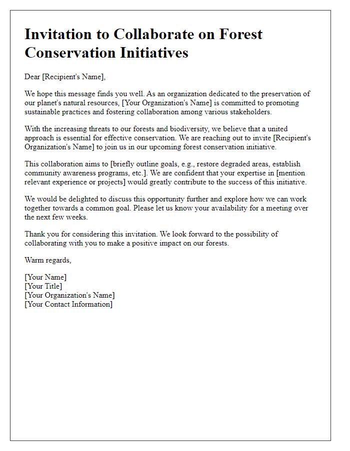 Letter template of invitation to collaborate on forest conservation initiatives for NGOs