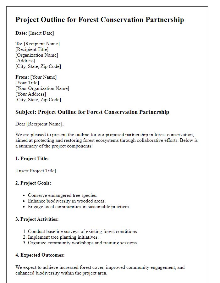 Letter template of project outline for NGO forest conservation partnership