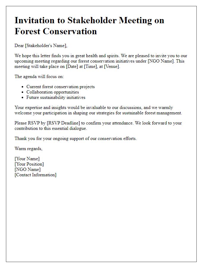 Letter template of stakeholder invitation for NGO forest conservation meetings