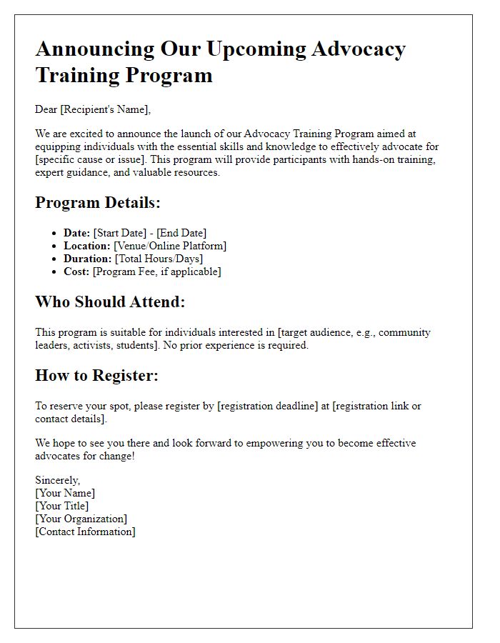 Letter template of Advocacy Training Program Announcement