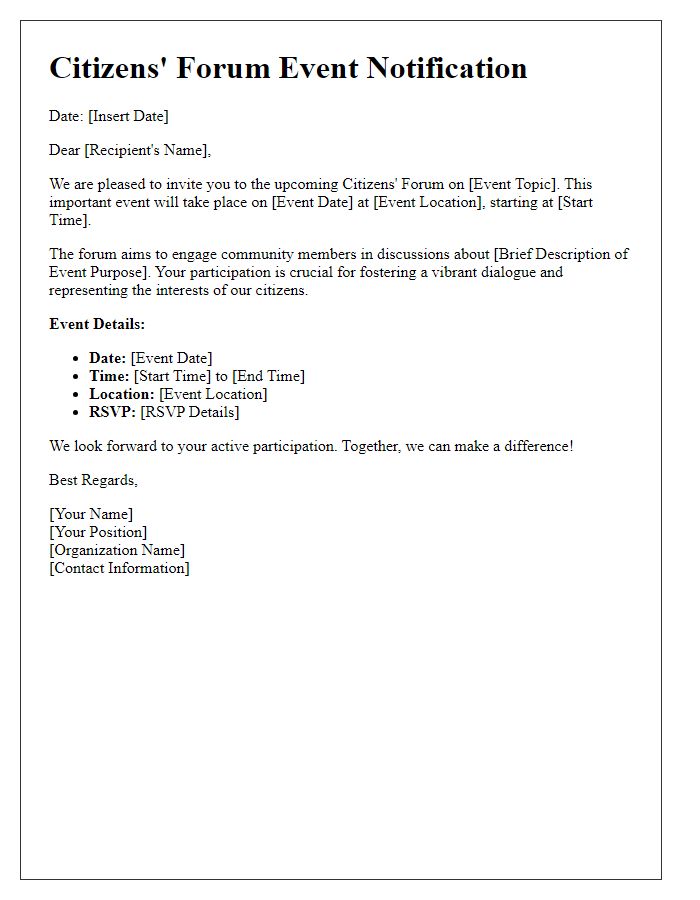 Letter template of Citizens' Forum Event Notification