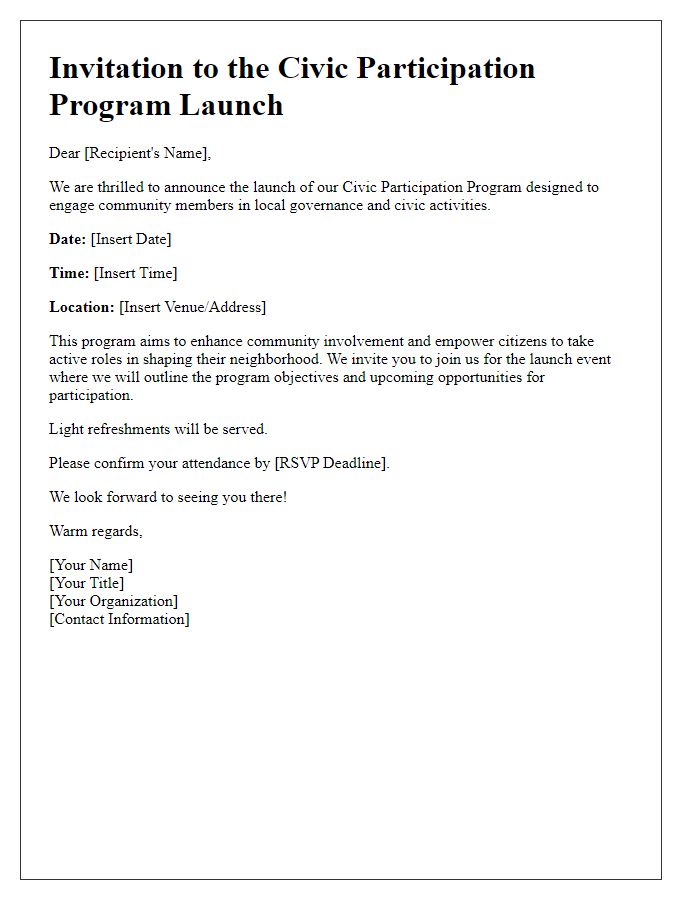 Letter template of Civic Participation Program Launch