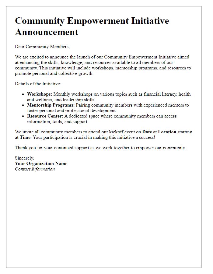 Letter template of Community Empowerment Initiative Announcement