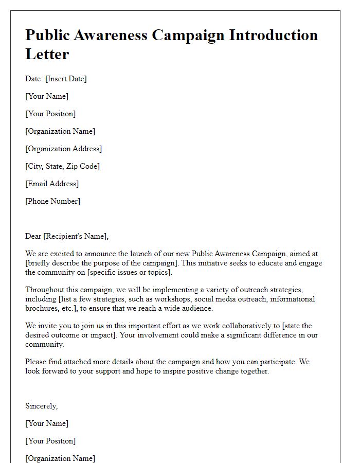 Letter template of Public Awareness Campaign Introduction