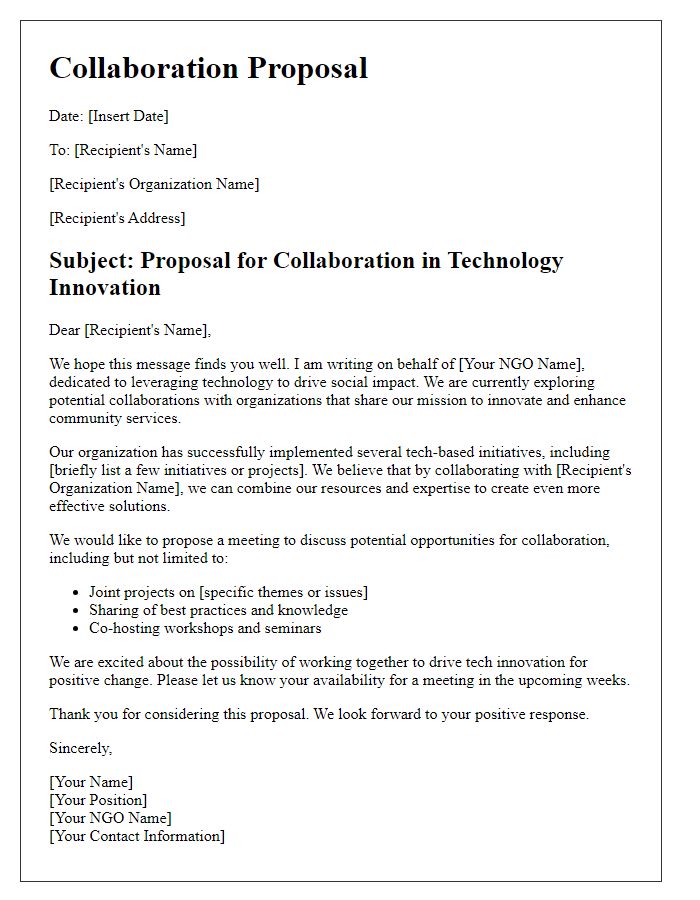 Letter template of Collaboration Proposal for NGO Tech Innovation