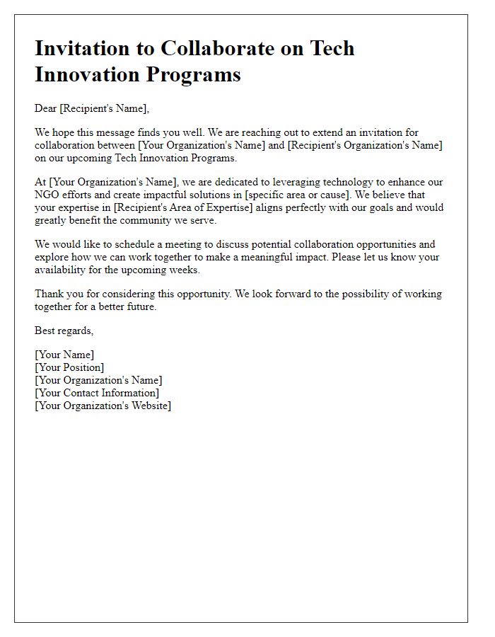 Letter template of Invitation to Collaborate on NGO Tech Innovation Programs