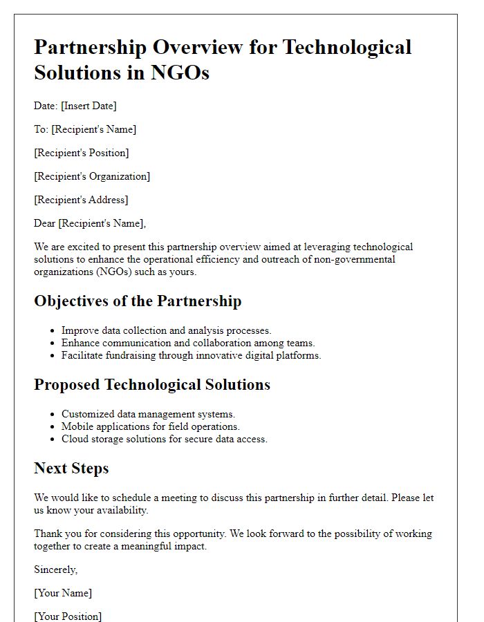 Letter template of Partnership Overview for Technological Solutions in NGOs