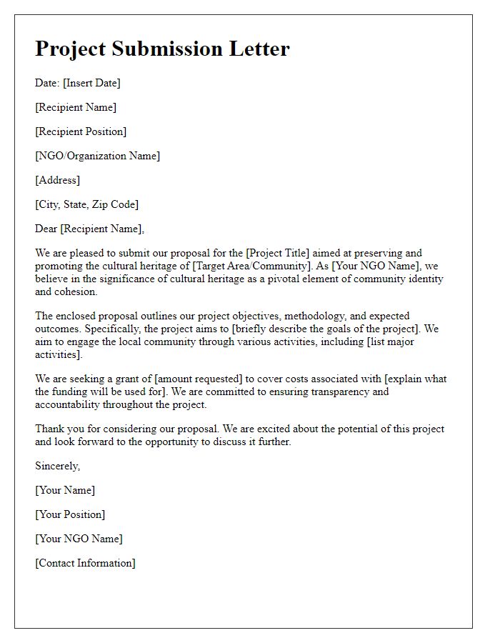 Letter template of NGO cultural heritage project submission