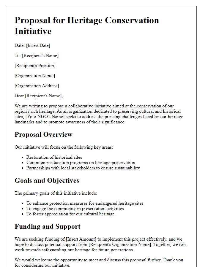 Letter template of NGO heritage conservation initiative proposal