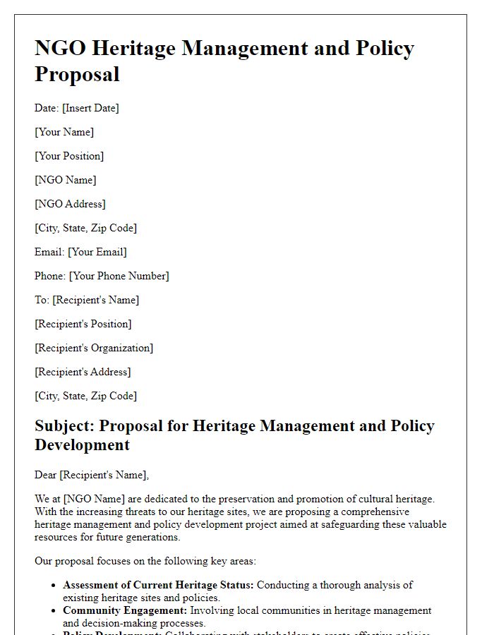 Letter template of NGO heritage management and policy proposal