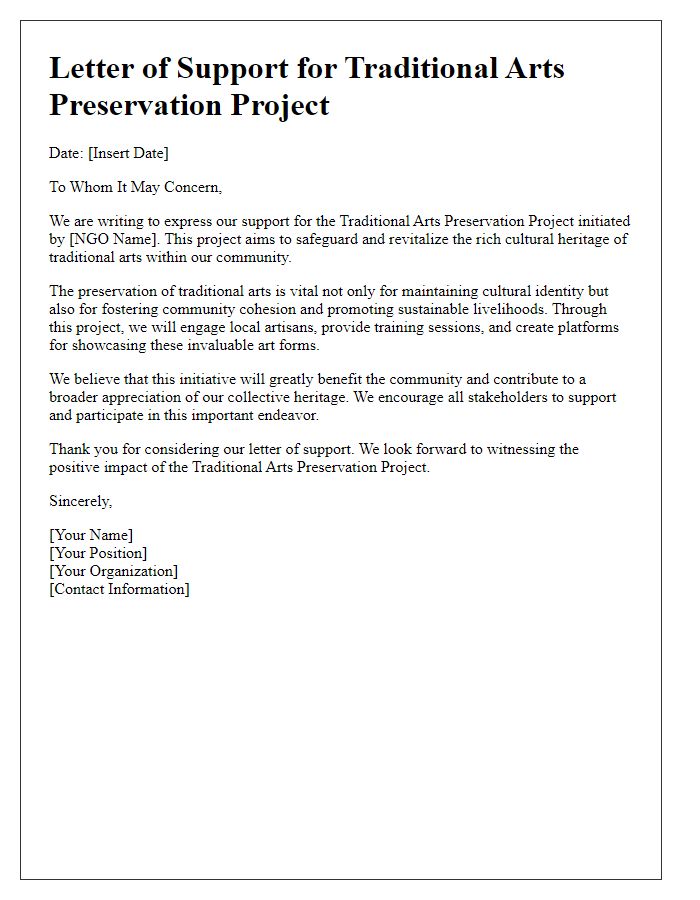 Letter template of NGO traditional arts preservation project