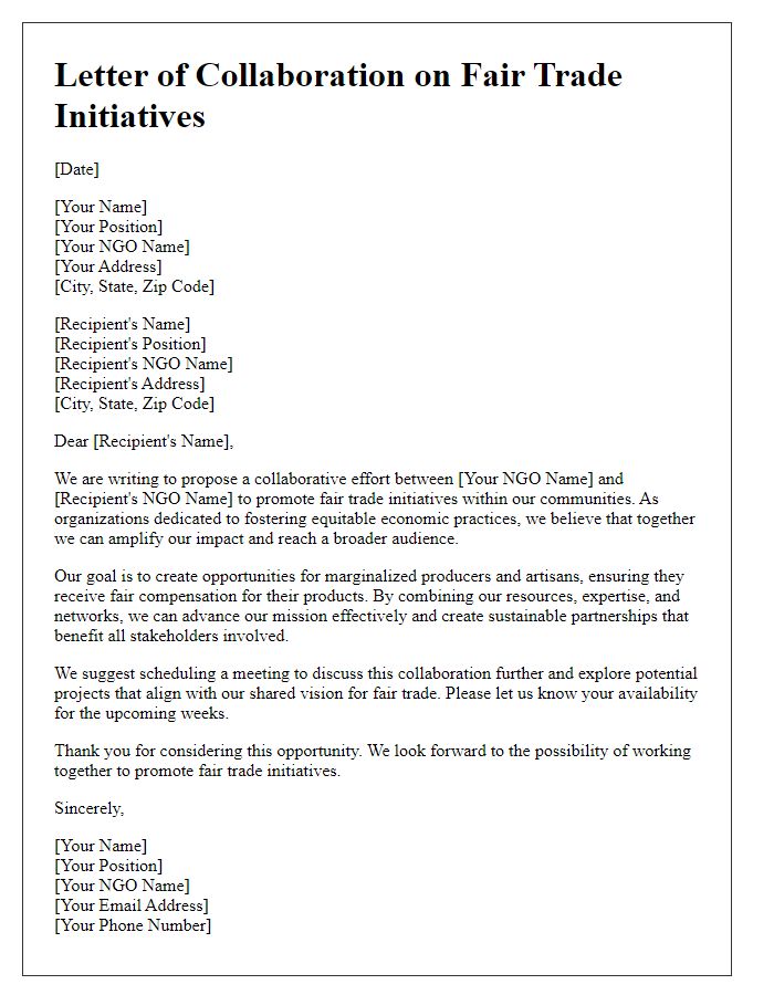 Letter template of NGO collaboration on fair trade initiatives