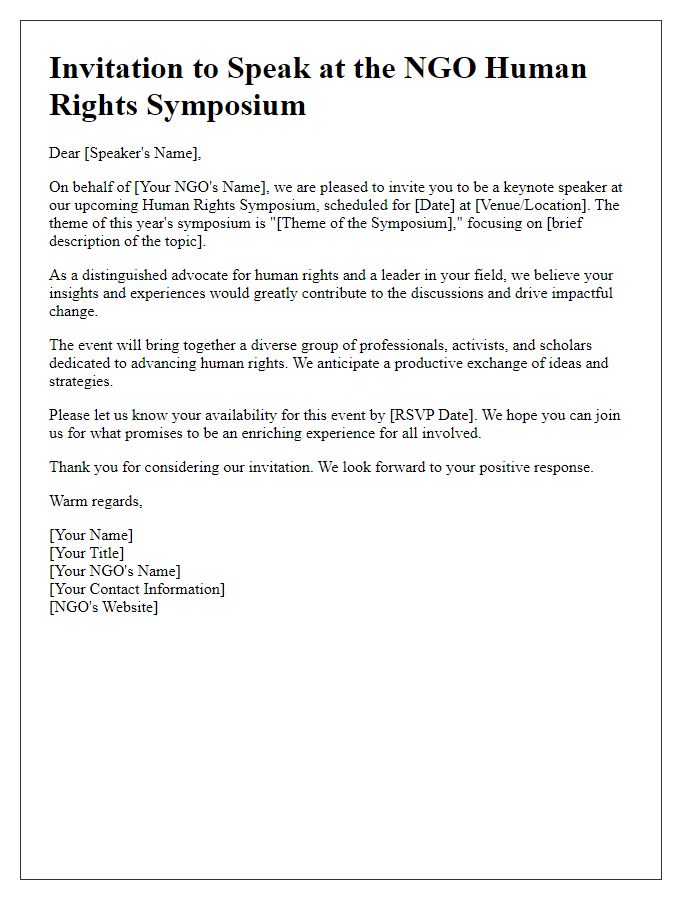 Letter template of formal invite for speakers at the NGO human rights symposium