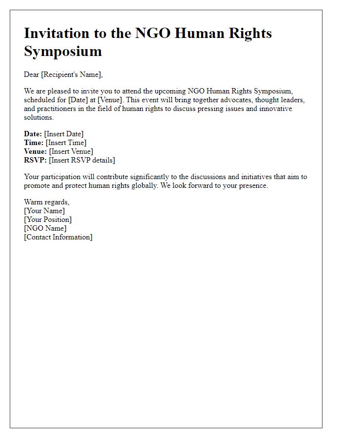 Letter template of invitation to attend the NGO human rights symposium