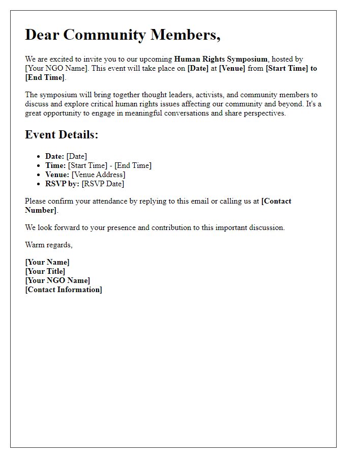 Letter template of invitation for community members to the NGO human rights symposium