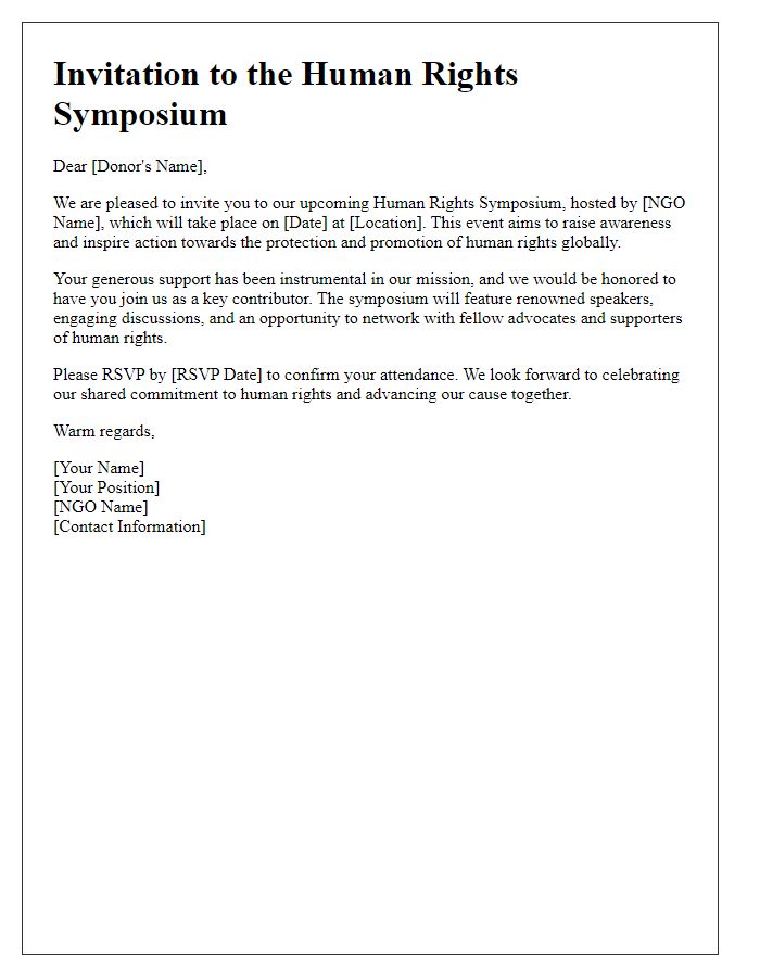 Letter template of invitation for donors to the NGO human rights symposium