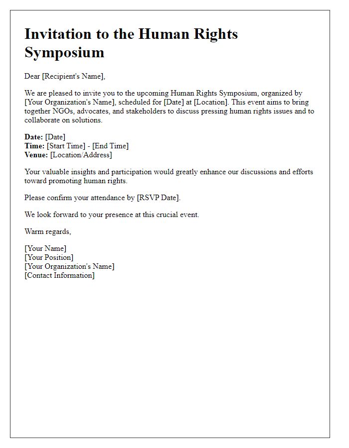 Letter template of invitation to human rights symposium for NGO partners