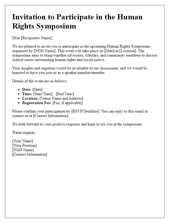 Letter template of invitation to participate in the NGO human rights symposium