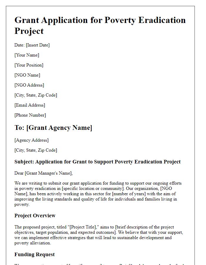 Letter template of NGO grant application for poverty eradication projects