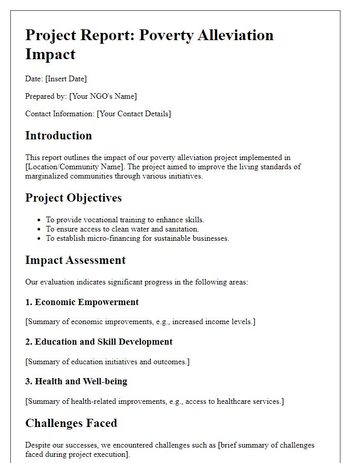 Letter template of NGO project report on poverty alleviation impact