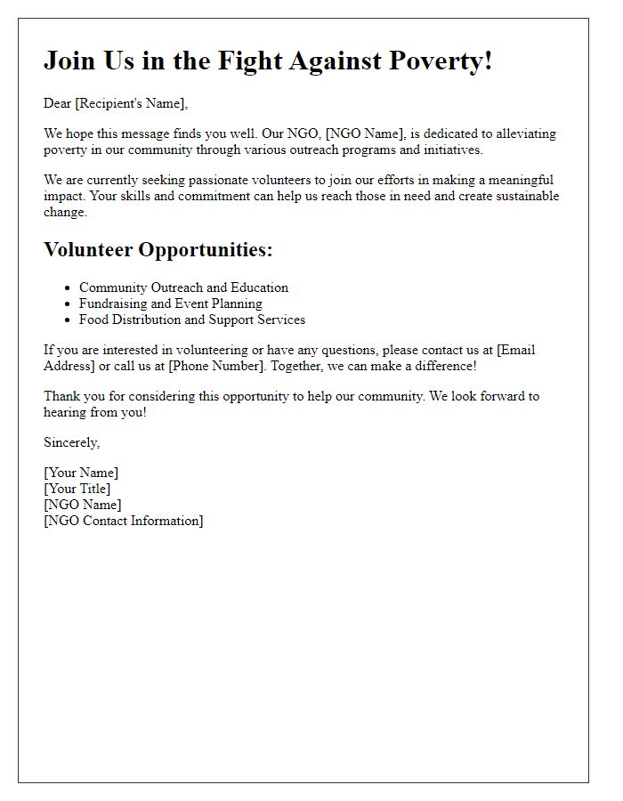 Letter template of NGO volunteer recruitment for poverty relief activities