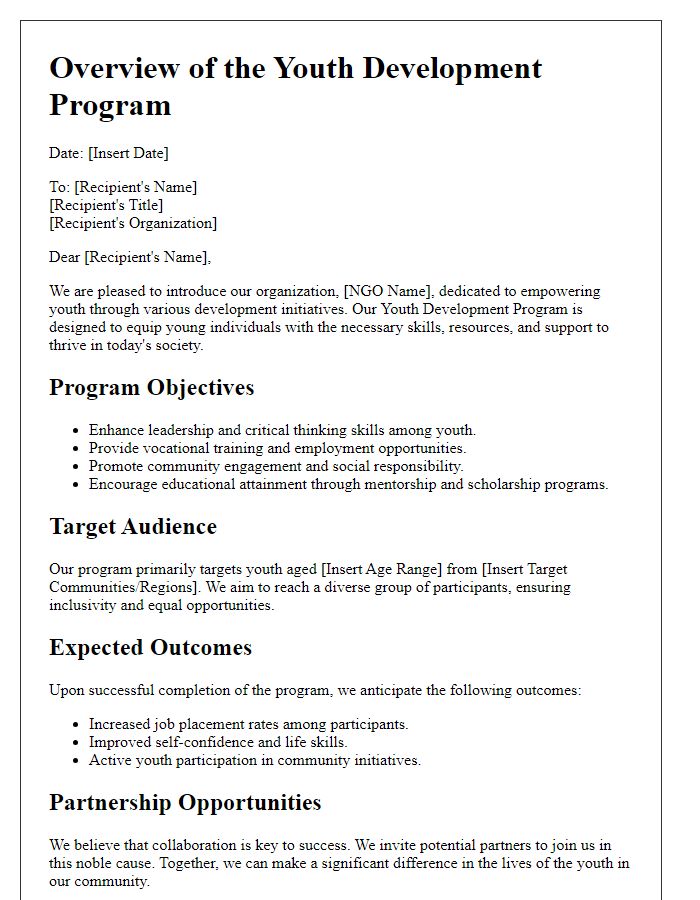 Letter template of overview for NGO youth development program.