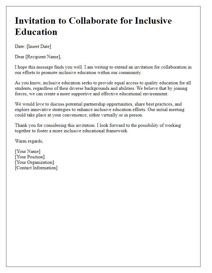 Letter template of collaboration invitation for inclusive education efforts.