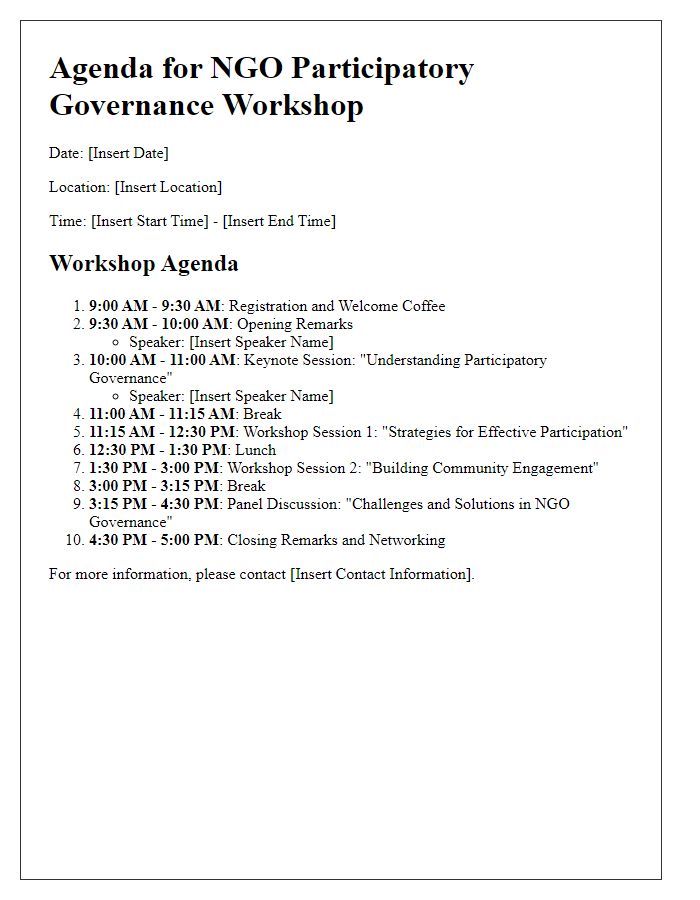 Letter template of agenda for NGO participatory governance workshop