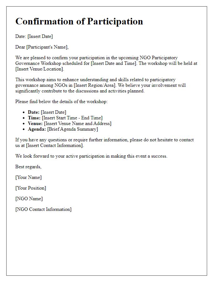 Letter template of confirmation for NGO participatory governance workshop