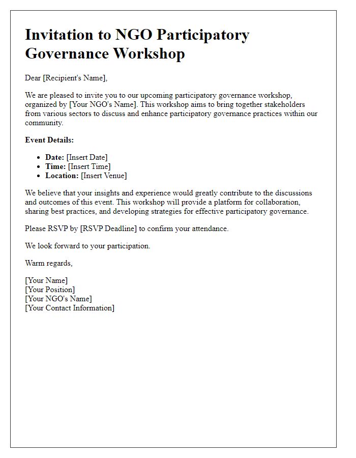 Letter template of invitation for NGO participatory governance workshop