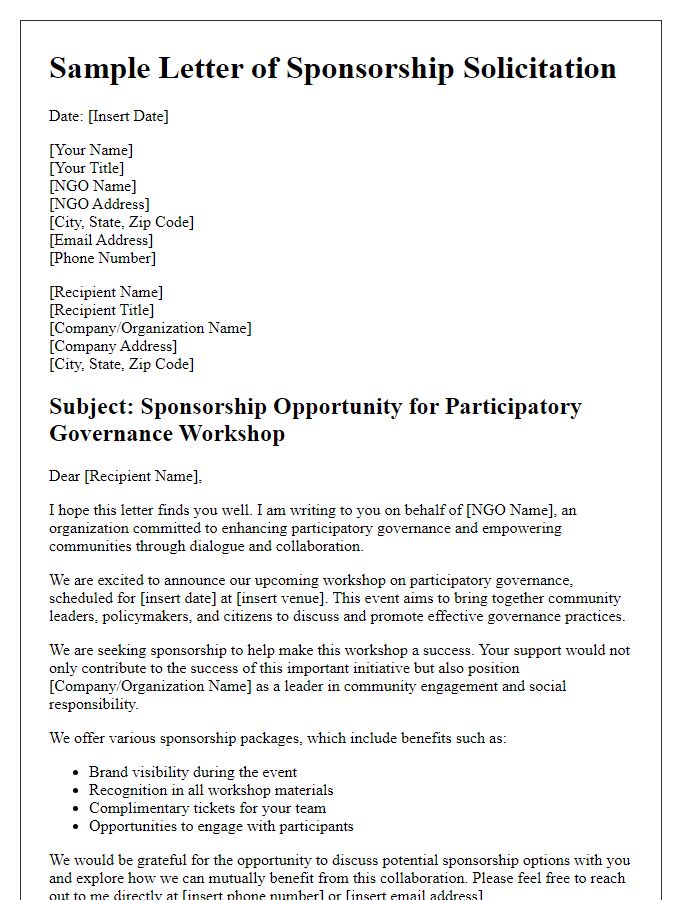 Letter template of sponsorship solicitation for NGO participatory governance workshop