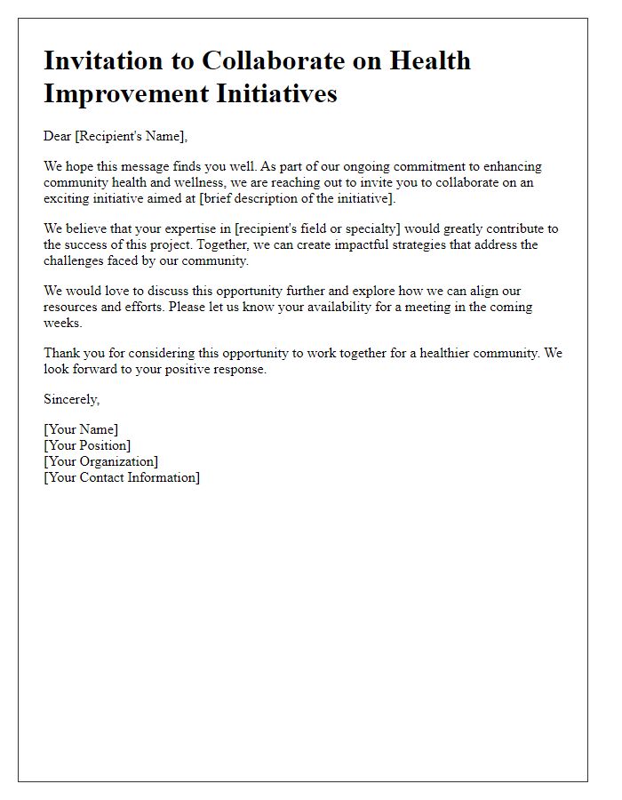 Letter template of Collaborative Invitation for Health Improvement Initiatives