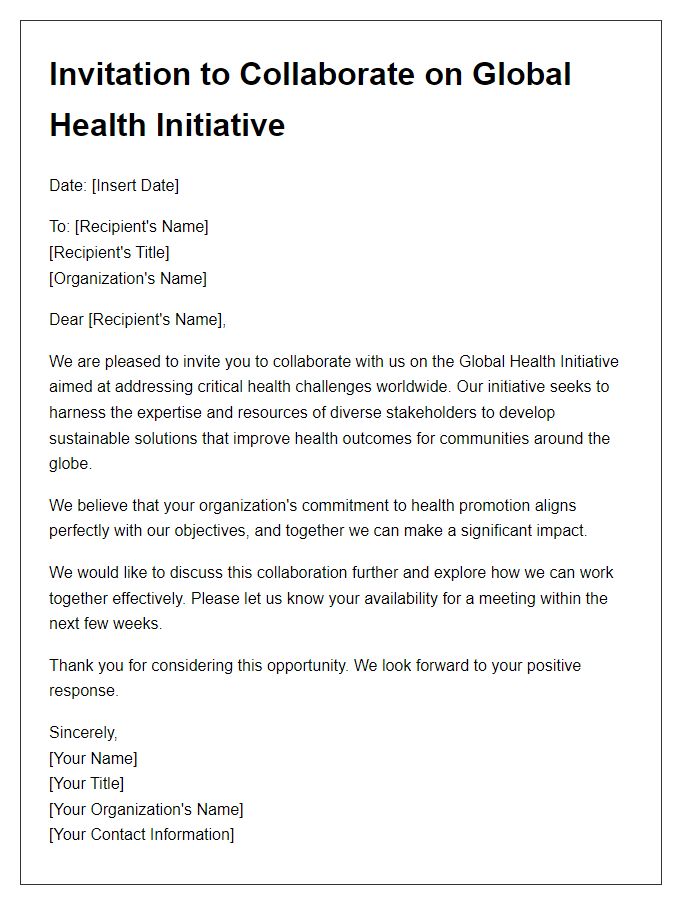 Letter template of Global Health Initiative Collaboration Invitation