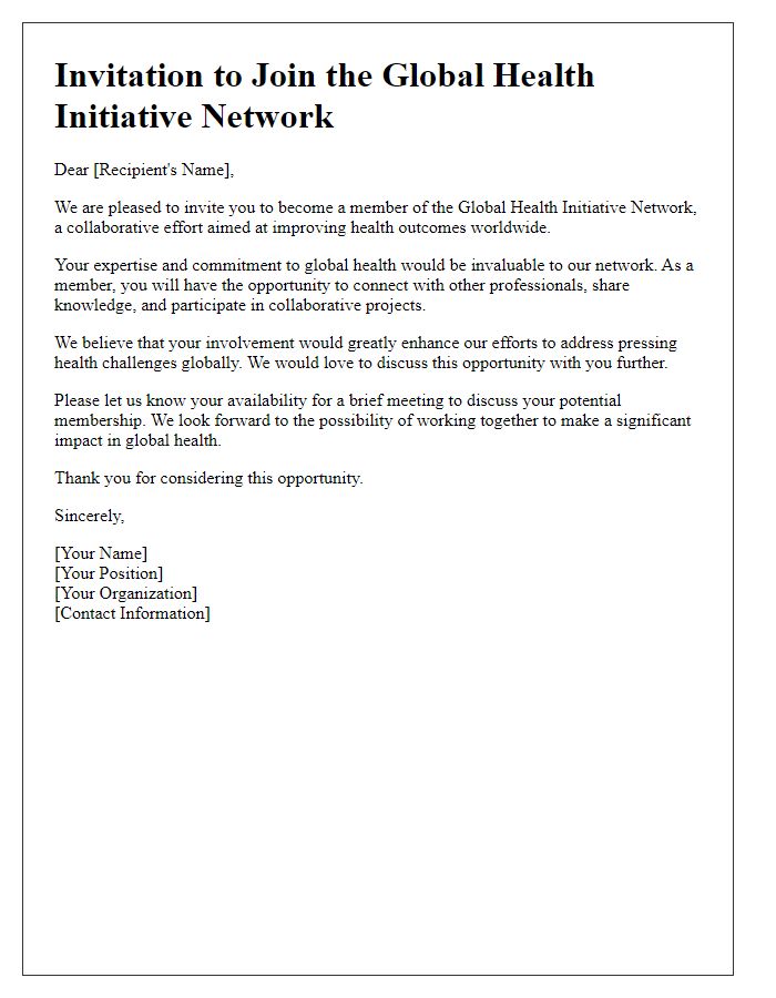 Letter template of Invitation to Join the Global Health Initiative Network