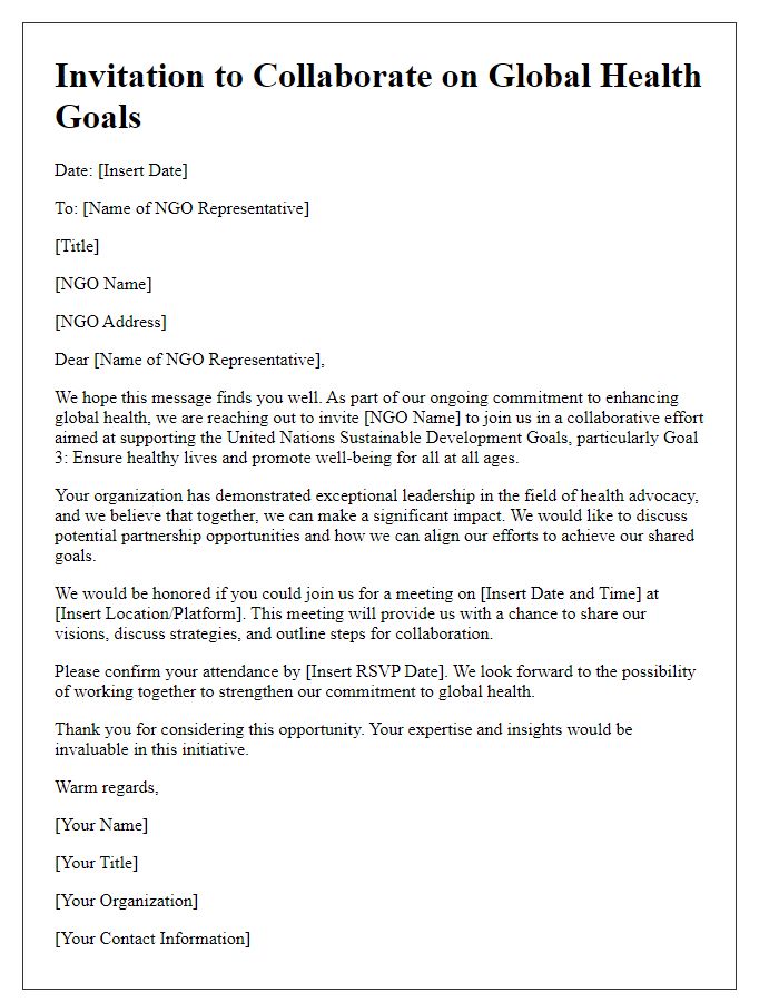 Letter template of Invitation for NGOs to Support Global Health Goals