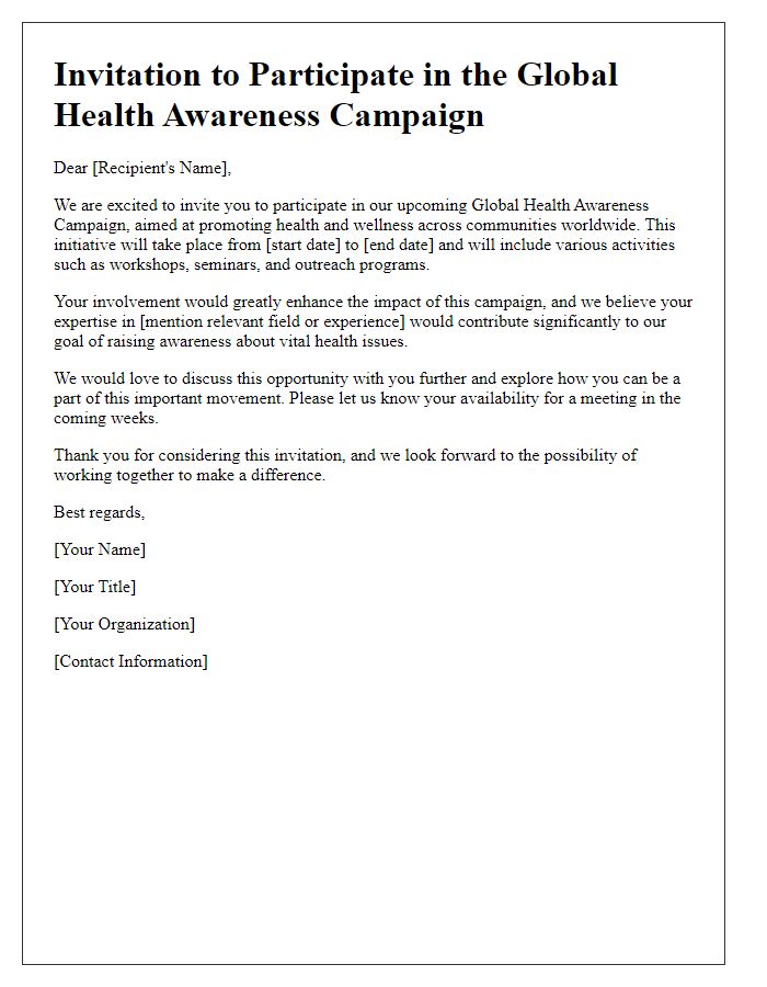 Letter template of Invitation to Participate in Global Health Awareness Campaign