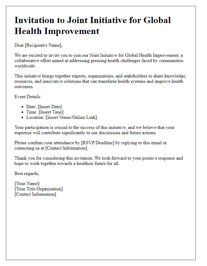 Letter template of Joint Initiative Invitation for Global Health Improvement