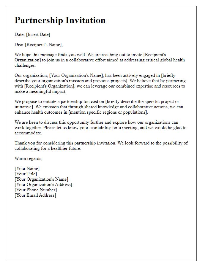 Letter template of Partnership Invitation for Global Health Projects