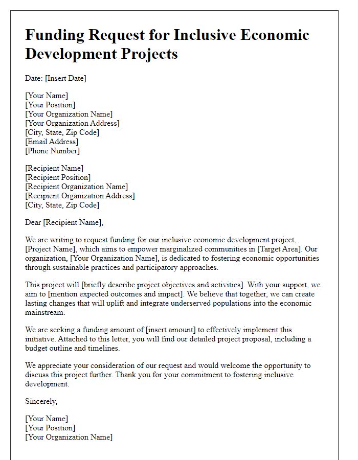 Letter template of NGO funding request for inclusive economic development projects.