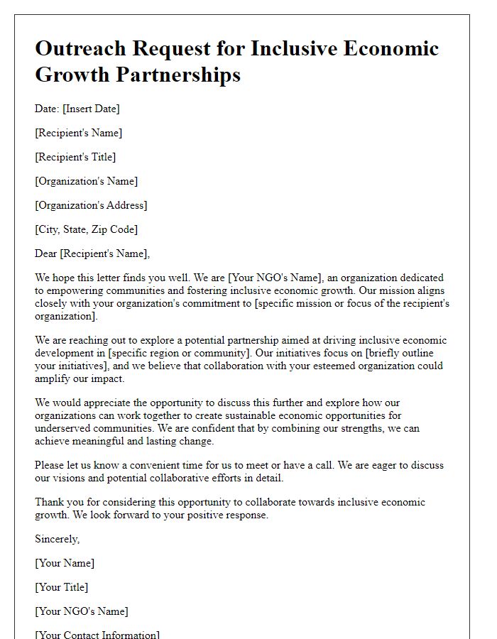 Letter template of NGO outreach request for inclusive economic growth partnerships.