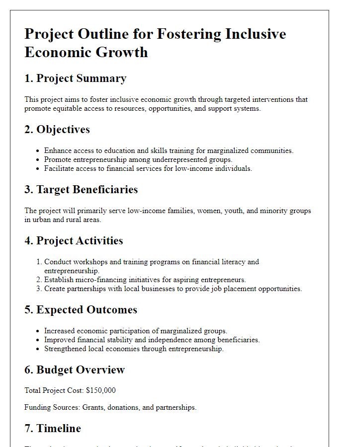 Letter template of NGO project outline for fostering inclusive economic growth.